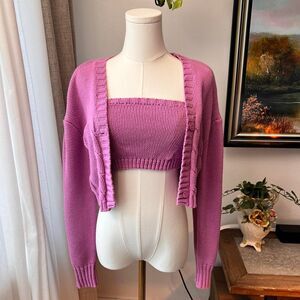Lilac Cropped Cardigan and Tube Top Knit Two-Piece Set